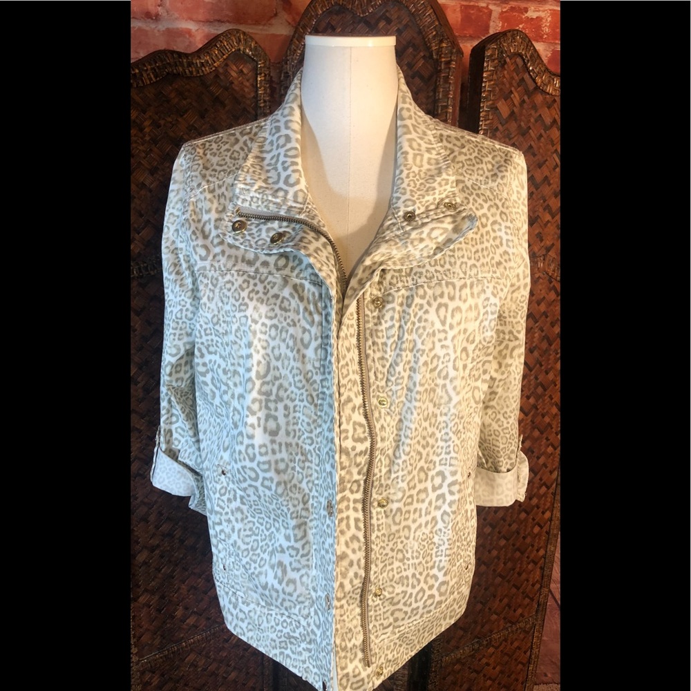 leopard three-quarter length sleeve utility jacket